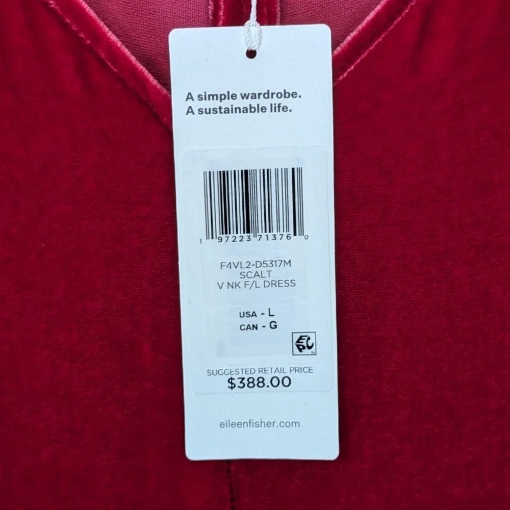 Eileen Fisher Red Silk‎ Blend Velvet Maxi Dress Womens Large Feminine Romantic
